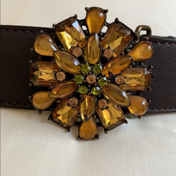 Talbots Accessories - Brown Leather Talbots Belt with Jewel Buckle Talbots Accessories - Brown Leather Talbots Belt with Jewel Buckle